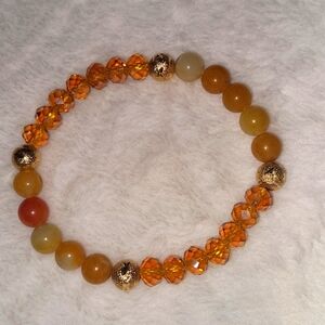 Elegant Orange Carnilion and Gold Stone And Glass Beaded Bracelet
